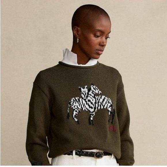 Polo by Ralph Lauren Olive Sweater with Zebra Design - Picture 2 of 10